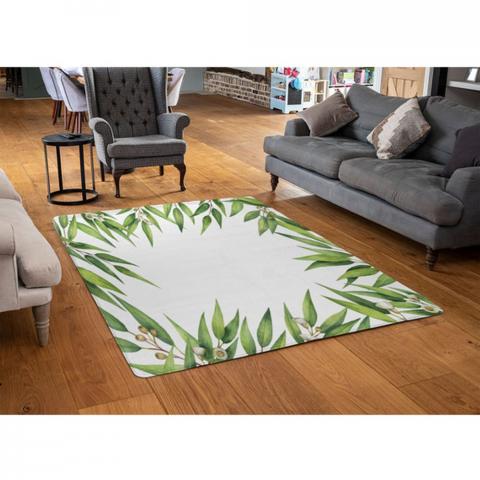 Leaves Border Designer Rug - Green / 110cm