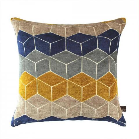 Lennox Geometric Cube Cushion in Navy Ochre