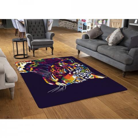 Leopard Face With Pop Art Style Designer Rug - Yellow / 110cm