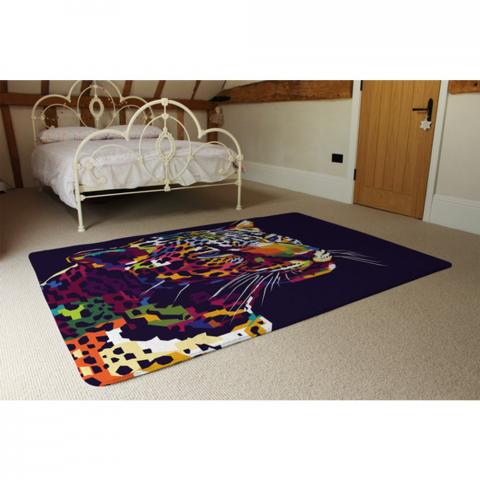 Leopard Face With Pop Art Style Designer Rug - Yellow / 230cm