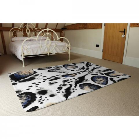 Leopard Print With Blue Designer Rug - Brown / 230cm