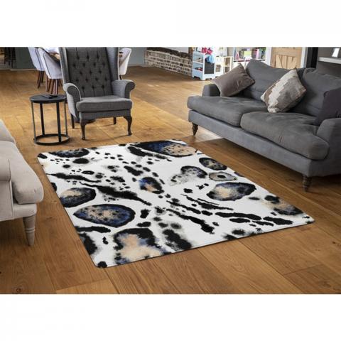 Leopard Print With Blue Designer Rug - Brown / 110cm