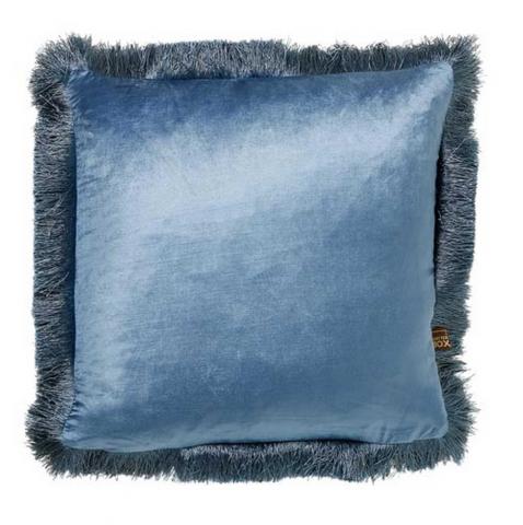 Lexi Plain Fringed Cushion in Mid Blue