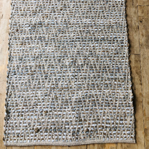 Light Grey Leather Jute Rug 75cm x 135cm - Grey