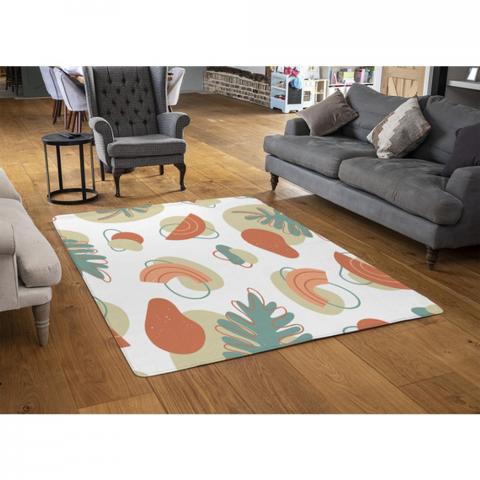 Line Art And Botanical Elements Designer Rug - Green / 110cm