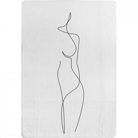 Line Art Drawing Of Woman Designer Rug - White / 150cm