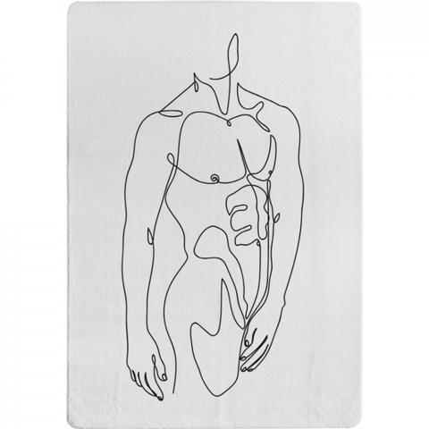 Line Art Of Male Body Designer Rug - White / 200cm