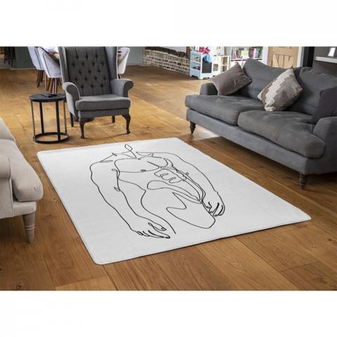 Line Art Of Male Body Designer Rug - White / 110cm