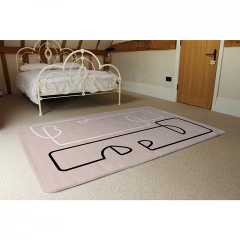 Line Art Of Two Faces Designer Rug - Pink / 230cm