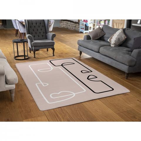 Line Art Of Two Faces Designer Rug - Pink / 110cm