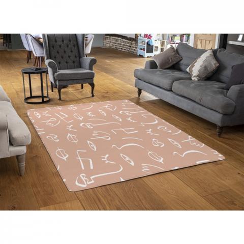 Line Drawing Abstract Faces Designer Rug - Pink / 110cm