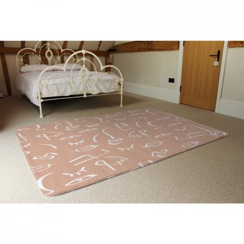 Line Drawing Abstract Faces Designer Rug - Pink / 230cm