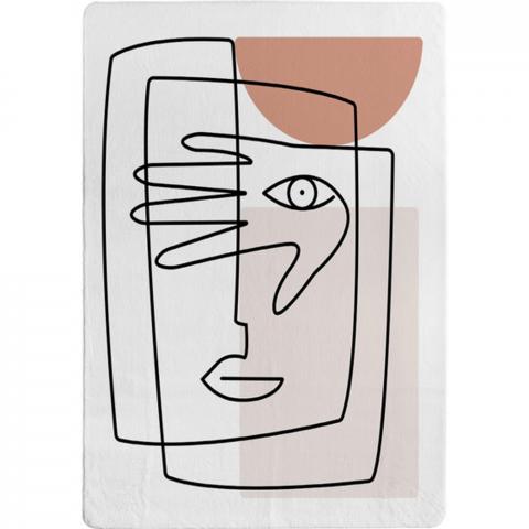 Line Drawing Of Face And Hand Designer Rug - White / 200cm