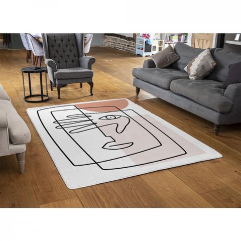 Line Drawing Of Face And Hand Designer Rug - White / 110cm