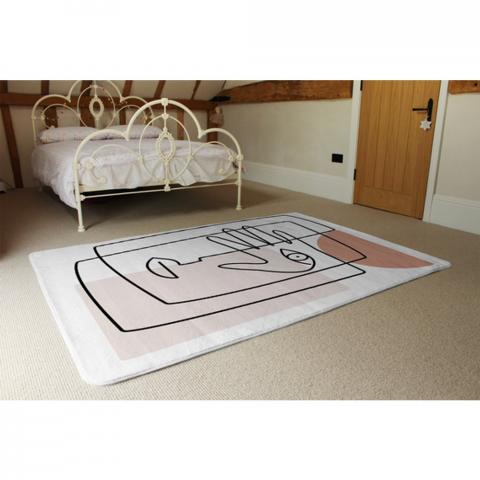 Line Drawing Of Face And Hand Designer Rug - White / 230cm