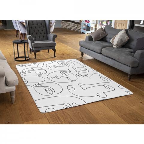 Line Drawing Of Faces Designer Rug - White / 110cm