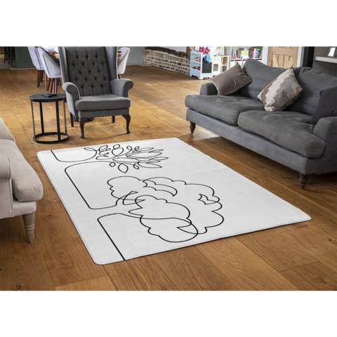 Line Drawing Of Trees Designer Rug - White / 110cm