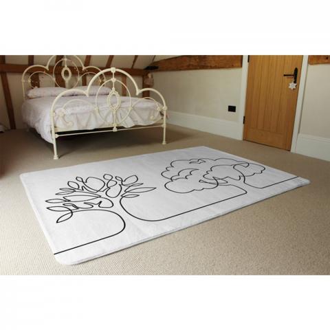 Line Drawing Of Trees Designer Rug - White / 230cm