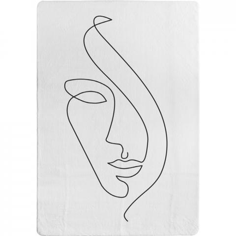 Line Face Drawing Designer Rug - White / 200cm