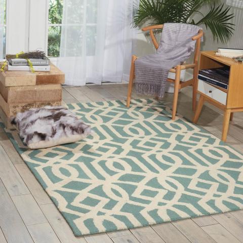 Linear Rugs LIN05 in Aqua and Ivory