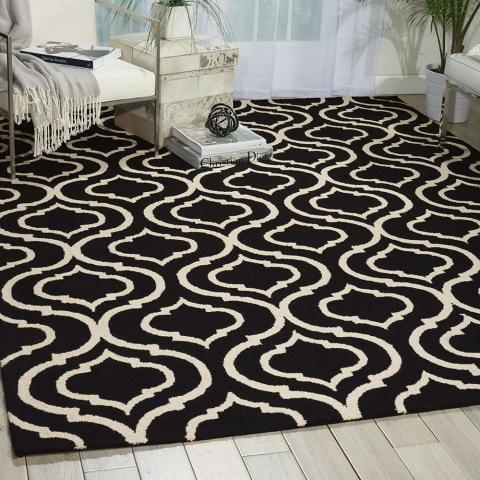 Linear Woolen Rug Black White LIN15 