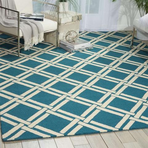 Linear Woolen Rug Teal Ivory LIN04 