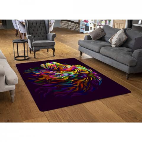 Lion'S Head On A Purple Background In Popart Style Designer Rug - Purple / 110cm