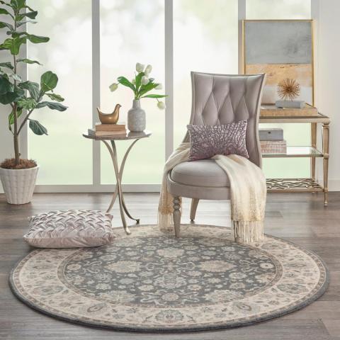 Living Treasure Circular Rugs by Nourison LI16 in Grey Ivory