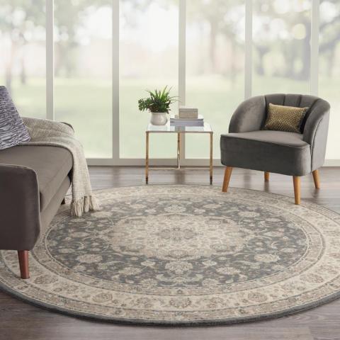 Living Treasure Circular Rugs by Nourison LI15 in Grey Ivory