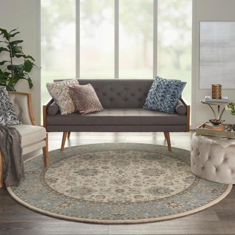 Living Treasure Circular Rugs by Nourison LI16 in Ivory Aqua