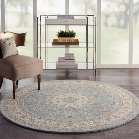 Living Treasure Circular Rugs by Nourison LI15 in Aqua Ivory