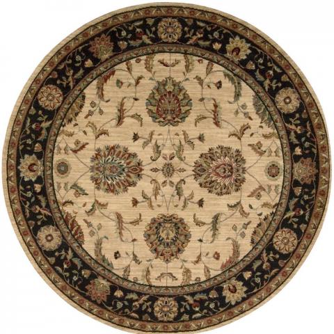 Living Treasure Circular Rugs LI04 in Ivory Black