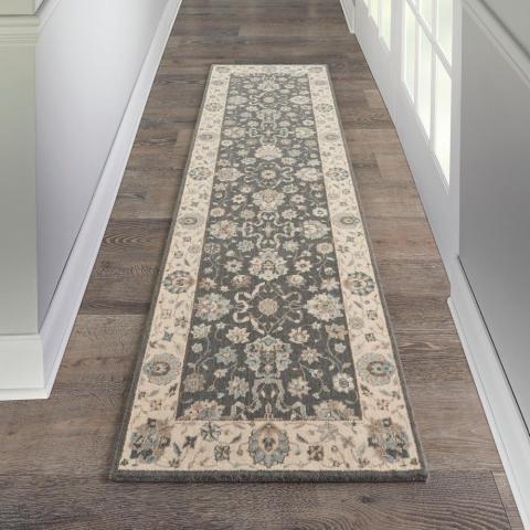 Living Treasure Hallway Runner Rugs by Nourison LI16 in Grey Ivory