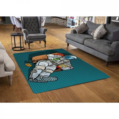 Loneliness In Space. Pop Art Retro Designer Rug - Blue / 110cm