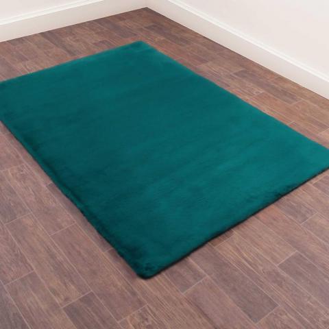 Luxe Faux Fur Rug in Teal Blue