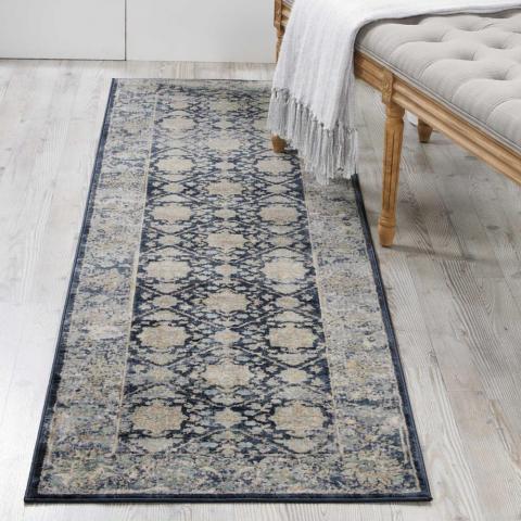 Malta MAI09 Traditional Runner Rugs by Kathy Ireland in Navy Blue