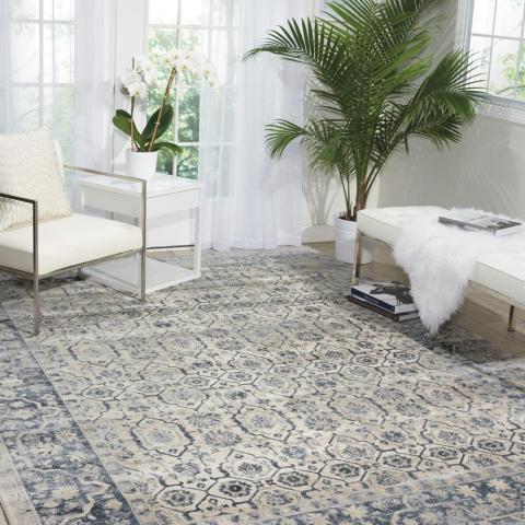 Malta Rugs MAI04 by Kathy Ireland in Ivory and Blue