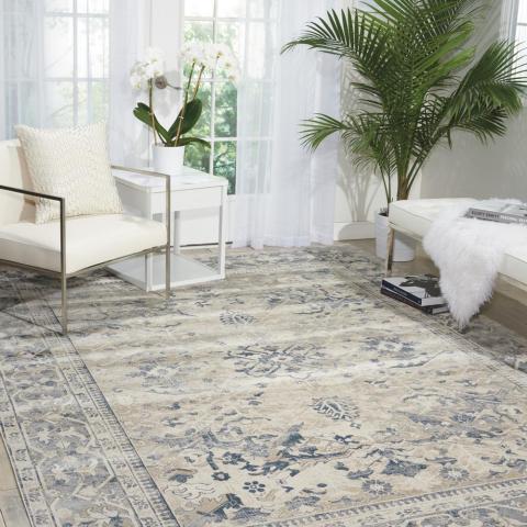 Malta Rugs MAI05 by Kathy Ireland in Ivory and Blue