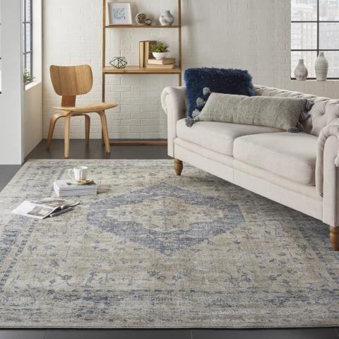 Malta Rugs MAI11 by Kathy Ireland in Ivory and Blue