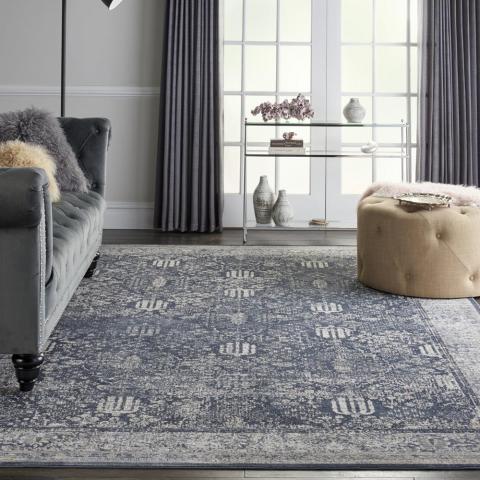 Malta Rugs MAI12 by Kathy Ireland in Navy Ivory