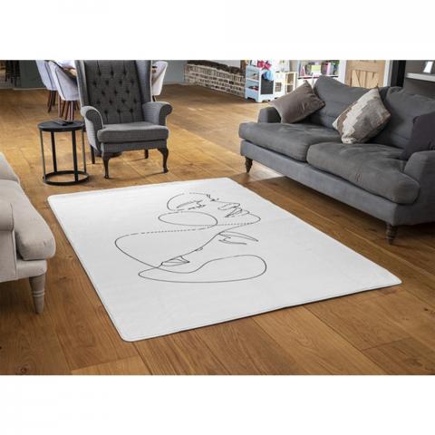 Man And Woman Touch By One Line Designer Rug - White / 110cm