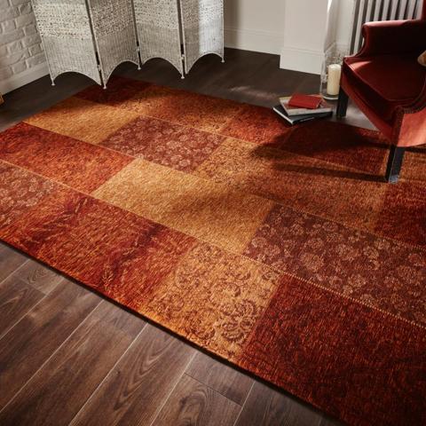 Manhattan Patchwork Chenille Rugs in Terracotta