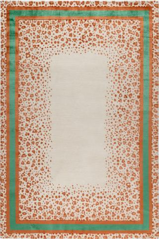 Martin Brudnizki Panthera Orange & Green Wool & Silk Bordered 2.74 x 1.83m / 9' x 6' Rug by The Rug Company, Handknotted Tibetan wool & silk