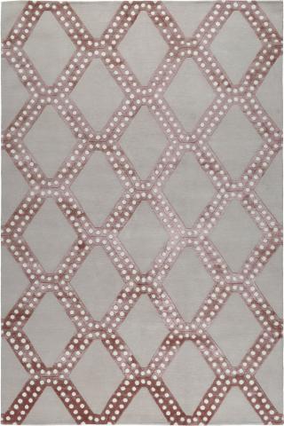 Martyn Lawrence Bullard South Ridge Pink 3.05x2.44m/10'x8' Pink Geometric Wool & Silk Geometric rug by The Rug Company, Handknotted Tibetan wool and silk