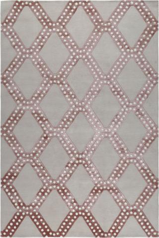 Martyn Lawrence Bullard South Ridge Pink 2.74x1.83m/9'x6' Pink Geometric Wool & Silk Geometric rug by The Rug Company, Handknotted Tibetan wool and silk