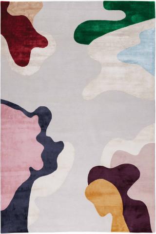 Mary Katrantzou Framis 1.83x1.22m/6'x4' Grey/Purple/Green Abstract Wool & Silk rug by The Rug Company, Handknotted Tibetan Wool & Silk