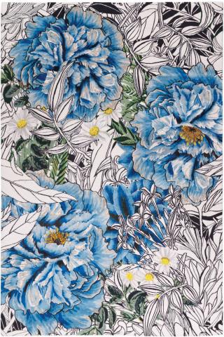 Mary Katrantzou Garden of Eden 2.74x1.83m/9'x6' Blue Floral Wool & Silk rug by The Rug Company, Handknotted Tibetan Wool & Silk