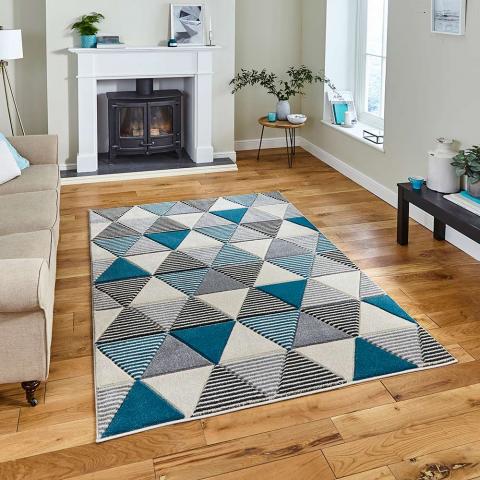 Matrix MT15 Geometric Grey Blue Rug 