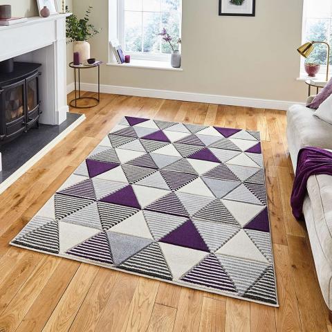 Matrix MT15 Geometric Grey Purple Rug 