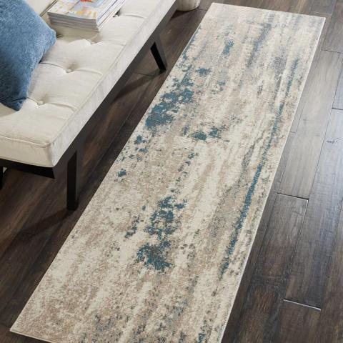 Maxell MAE17 Abstract Runner Rugs by Nourison in Ivory Teal Blue